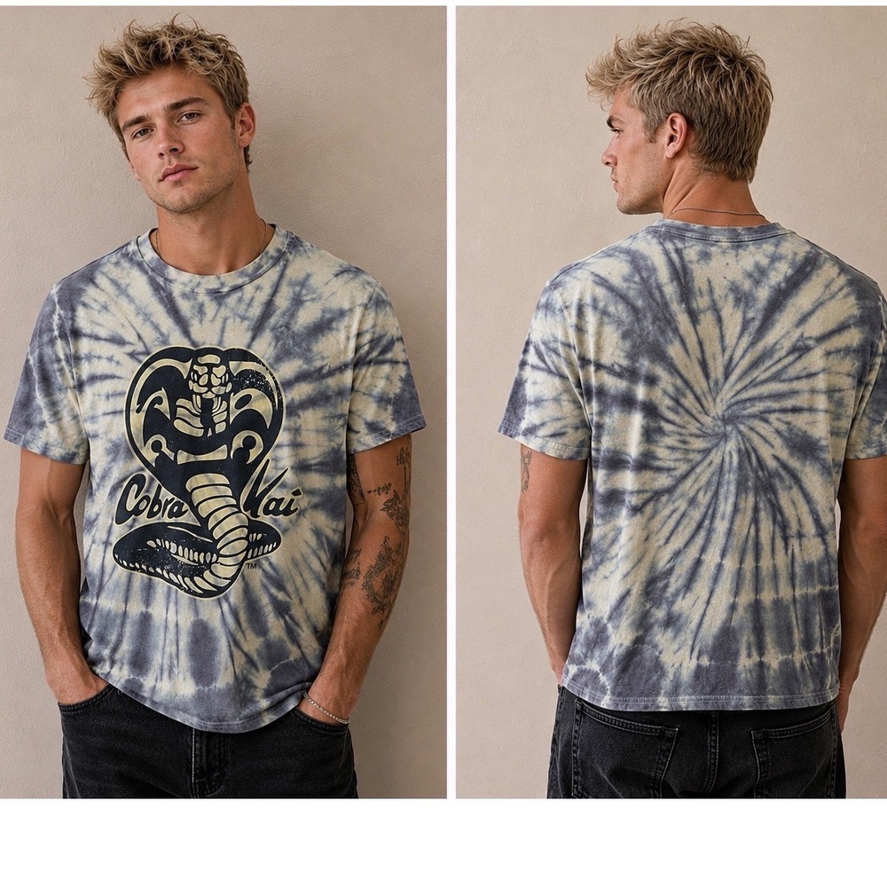 Cobra Kai Tie Dye Graphic Tee Mens M Purple Yellow Karate Kid Y2K Streetwear